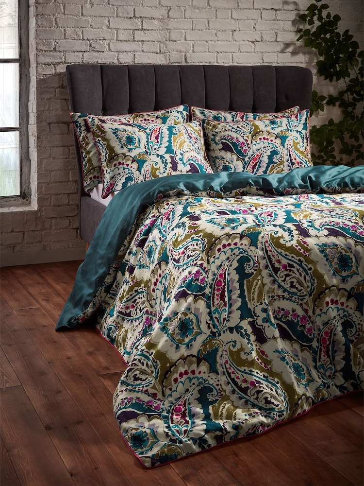 EW by Edinburgh Weavers Blue Aretha Persian Paisley 200 Thread Count 100% Cotton Duvet Cover And Pillowcase Set - Image 4 of 4
