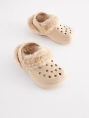 Neutral Beige Faux Fur Lined Clog Slippers - Image 1 of 5