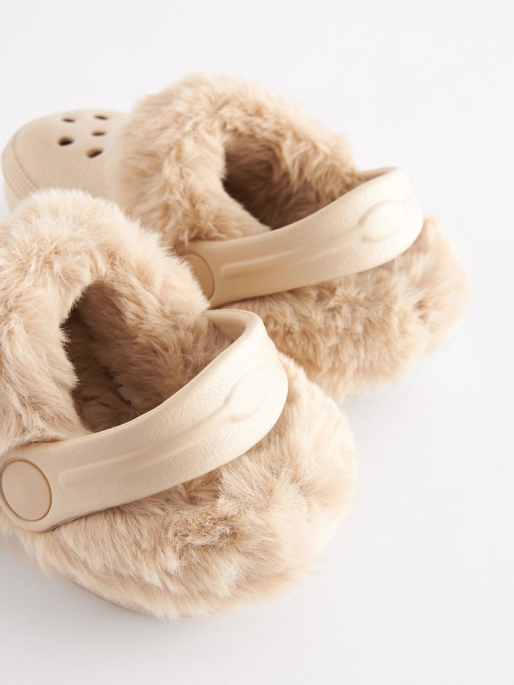 Neutral Beige Faux Fur Lined Clog Slippers - Image 3 of 5