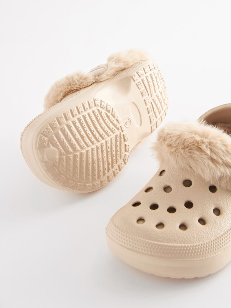 Neutral Beige Faux Fur Lined Clog Slippers - Image 4 of 5