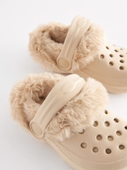 Neutral Beige Faux Fur Lined Clog Slippers - Image 5 of 5