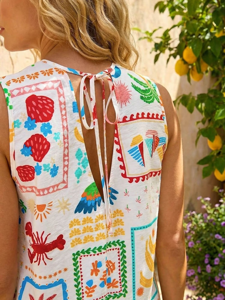Roman White Holiday Print Vest Top - Image 4 of 4