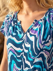 Roman Blue Abstract Print Stretch Tunic Top - Image 4 of 4