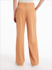 Calvin Klein Brown Wool Twill Pleated Straight Leg Trousers - Image 1 of 4