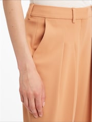 Calvin Klein Brown Wool Twill Pleated Straight Leg Trousers - Image 2 of 4