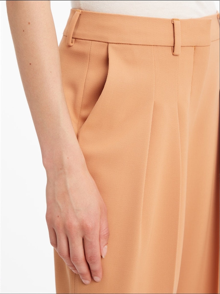 Calvin Klein Brown Wool Twill Pleated Straight Leg Trousers - Image 2 of 4