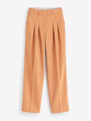 Calvin Klein Brown Wool Twill Pleated Straight Leg Trousers - Image 3 of 4