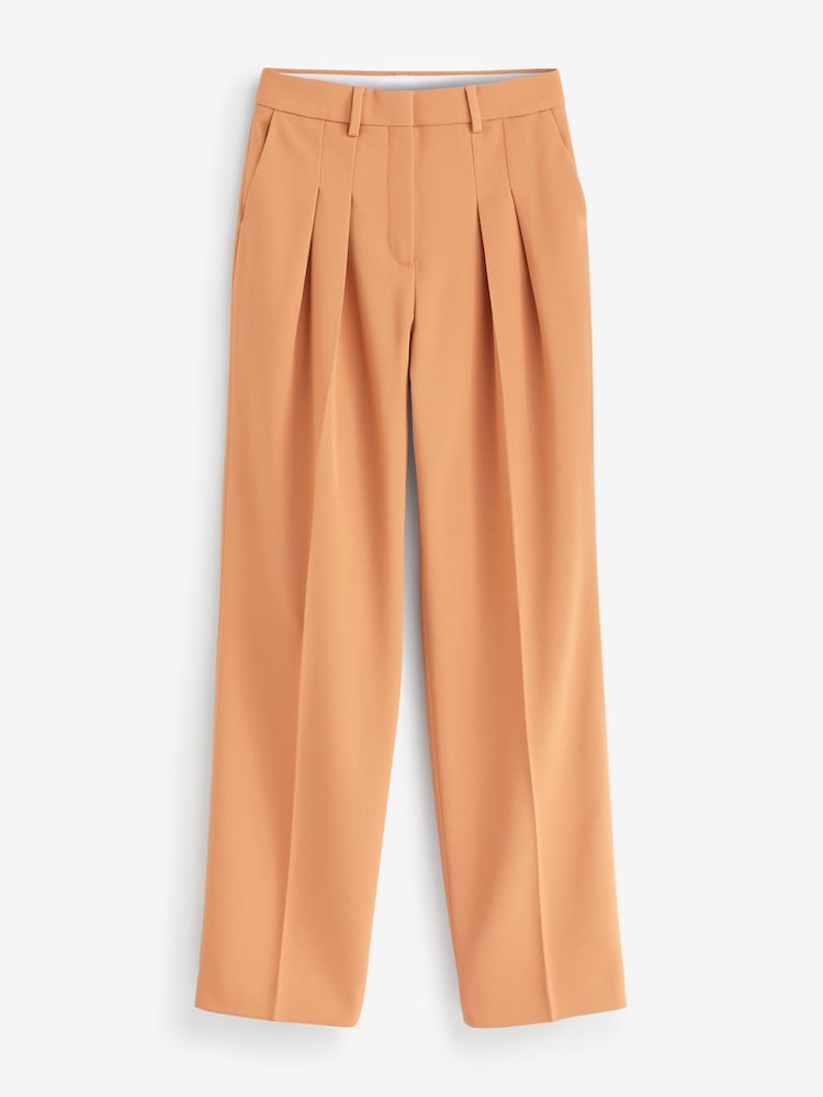 Calvin Klein Brown Wool Twill Pleated Straight Leg Trousers - Image 3 of 3 Calvin Klein Brown Wool Twill Pleated Straight Leg Trousers - Image 3 of 3