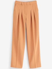 Calvin Klein Brown Wool Twill Pleated Straight Leg Trousers - Image 4 of 4