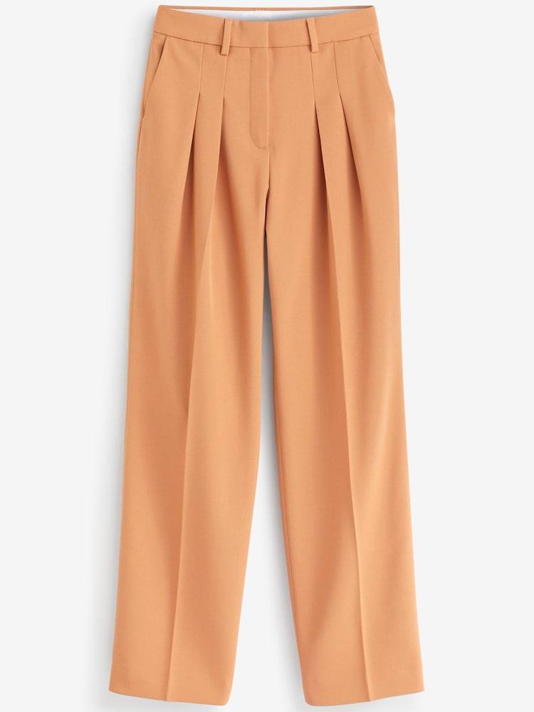 Calvin Klein Brown Wool Twill Pleated Straight Leg Trousers - Image 4 of 4
