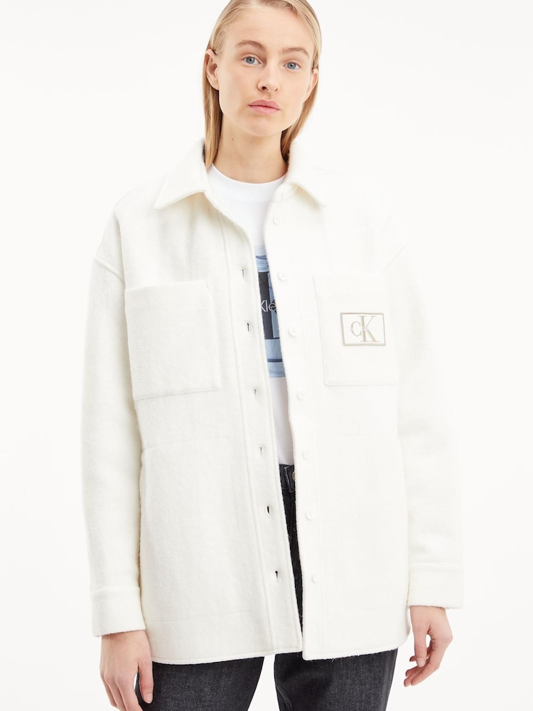 Calvin Klein Jeans White Boucle Textured Shacket - Image 1 of 3