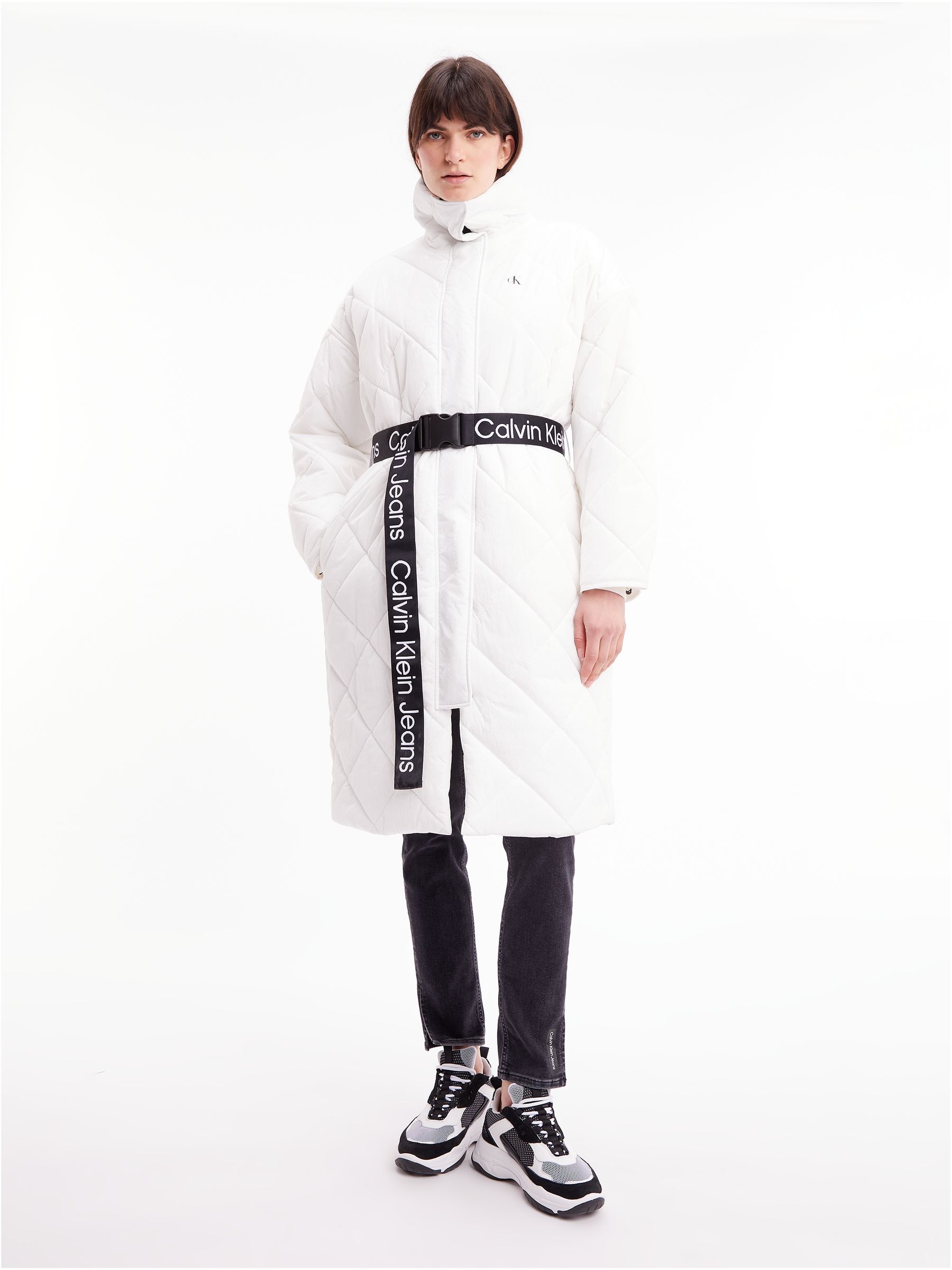 Buy Calvin Klein Jeans White Belted Quilted Coat from Next Luxembourg