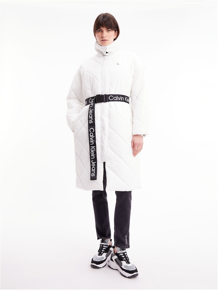 Calvin Klein Jeans White Belted Quilted Coat - Image 1 of 3