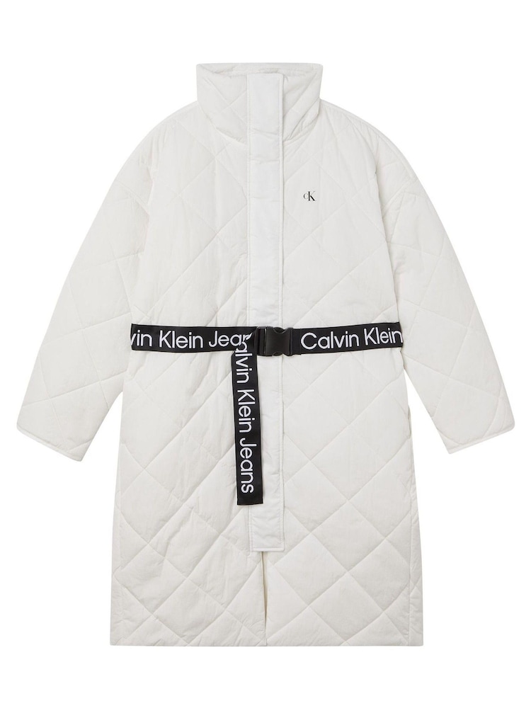 Calvin Klein Jeans White Belted Quilted Coat - Image 2 of 3