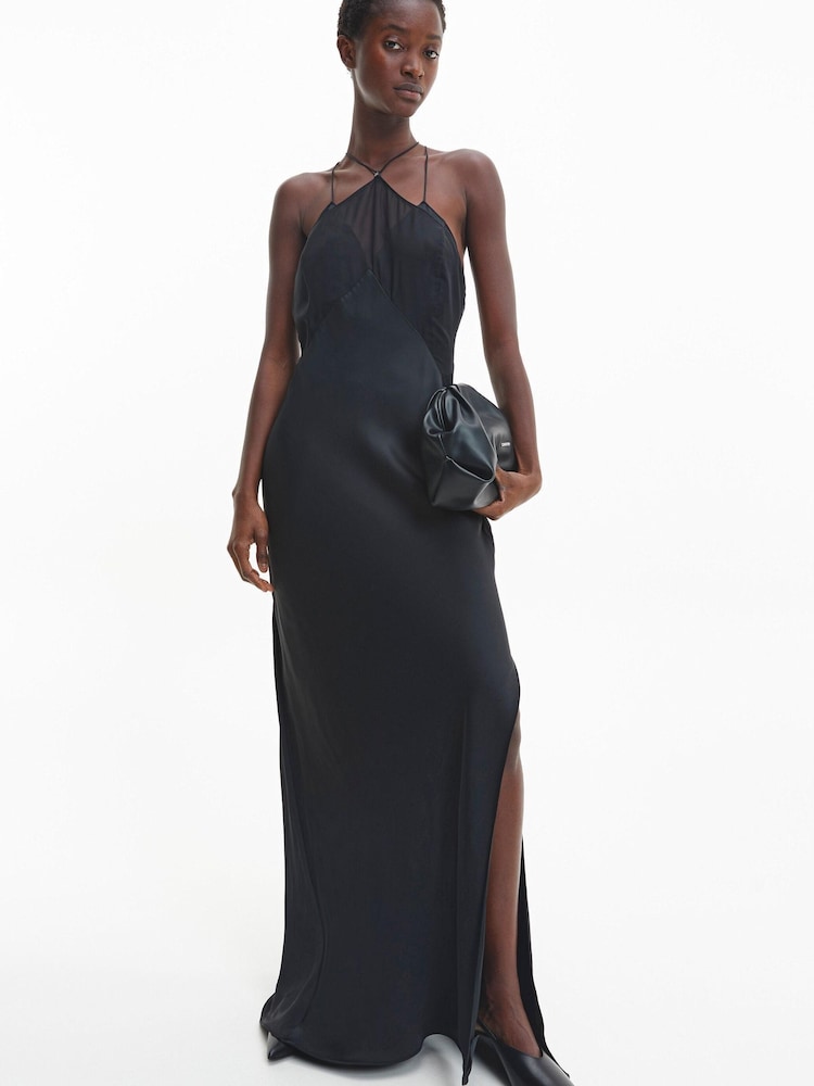 Calvin Klein Shine Chiffon Slip Maxi Black Dress - Image 1 of 6