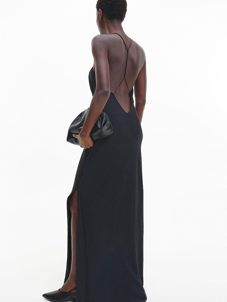 Calvin Klein Shine Chiffon Slip Maxi Black Dress - Image 2 of 6