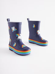 Navy Blue Rainbow Rubber Wellies - Image 1 of 5