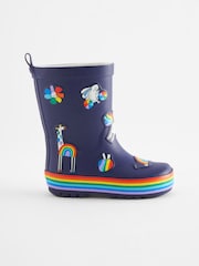 Navy Blue Rainbow Rubber Wellies - Image 2 of 5