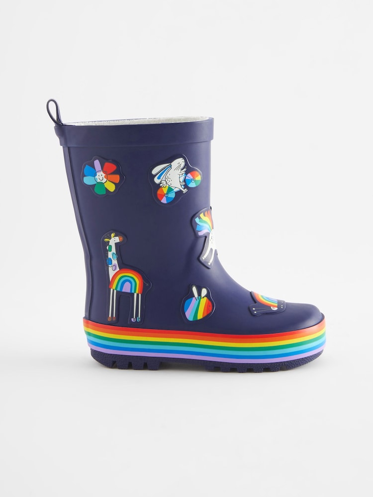 Navy Blue Rainbow Rubber Wellies - Image 2 of 5