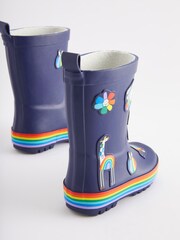 Navy Blue Rainbow Rubber Wellies - Image 3 of 5