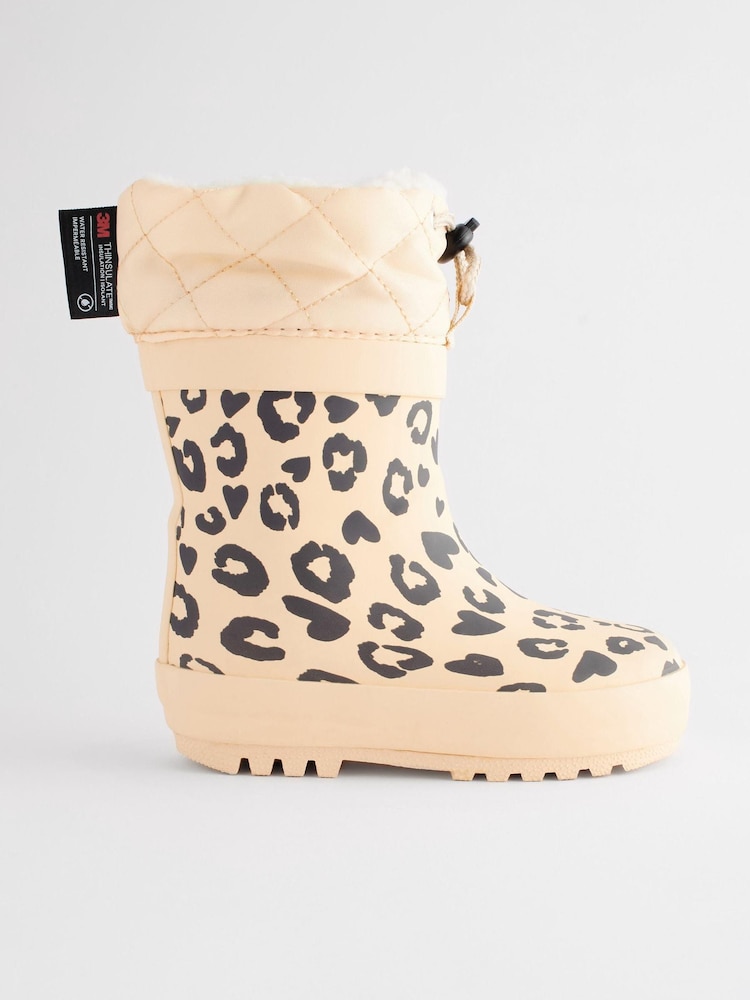 Cream Animal Print Thermal Thinsulate™ Lined Cuff Wellies - Image 2 of 7