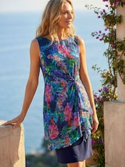 Roman Blue Petite Tropical Asymmetric Frill Dress - Image 2 of 4