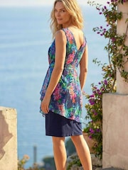 Roman Blue Petite Tropical Asymmetric Frill Dress - Image 3 of 4