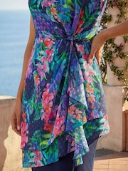 Roman Blue Petite Tropical Asymmetric Frill Dress - Image 4 of 4