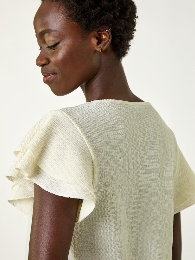 Roman White Textured Frill Sleeve T-Shirt - Image 1 of 5