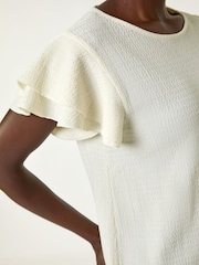 Roman White Textured Frill Sleeve T-Shirt - Image 2 of 5