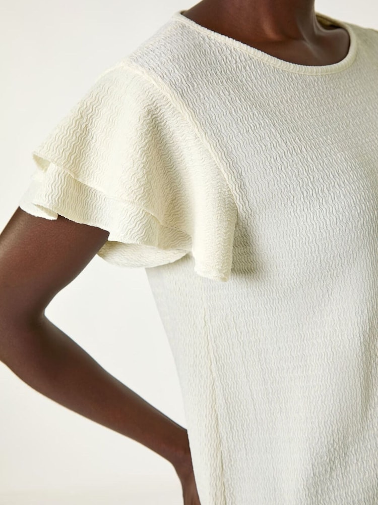 Roman White Textured Frill Sleeve T-Shirt - Image 2 of 5