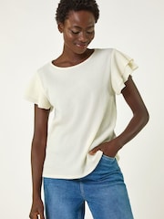Roman White Textured Frill Sleeve T-Shirt - Image 3 of 5