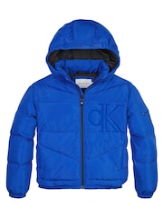 Calvin Klein Boys Blue Monogram Logo Puffer Jacket - Image 1 of 3
