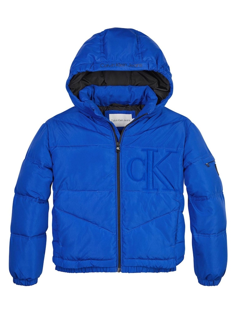 Calvin Klein Boys Blue Monogram Logo Puffer Jacket - Image 1 of 3