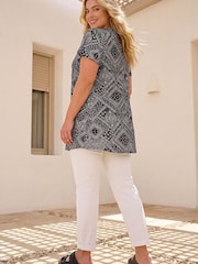 Roman Black Curve Patchwork Print Lace Top - Image 2 of 4