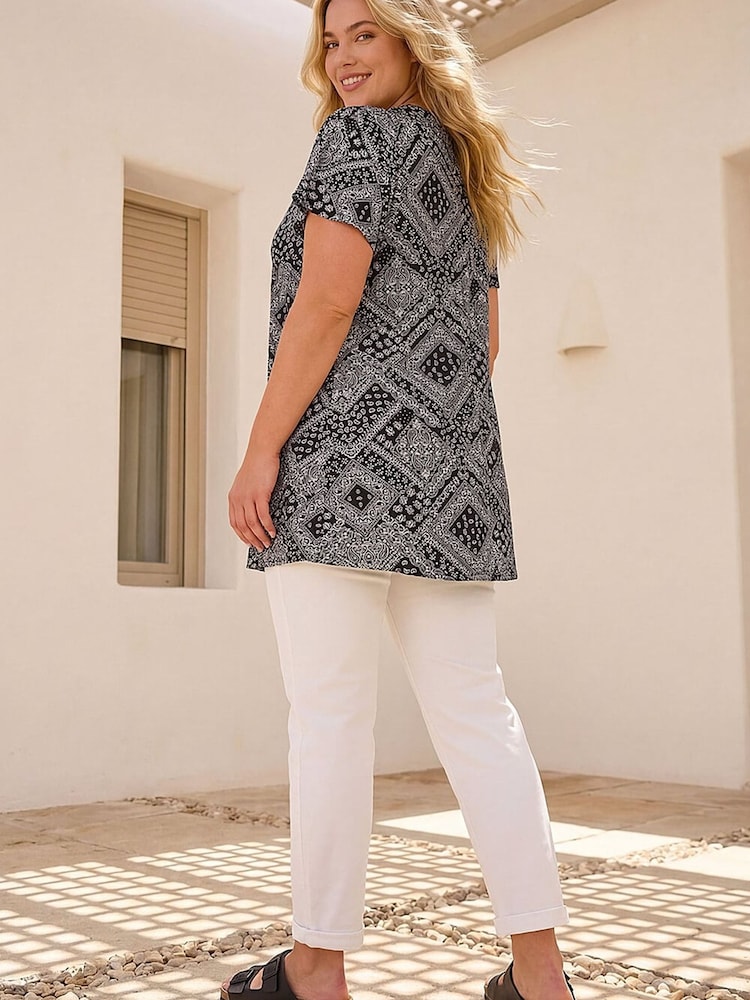 Roman Black Curve Patchwork Print Lace Top - Image 2 of 4