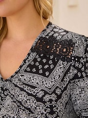Roman Black Curve Patchwork Print Lace Top - Image 4 of 4