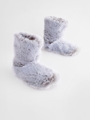 Grey Faux Fur Boot Slippers - Image 1 of 5