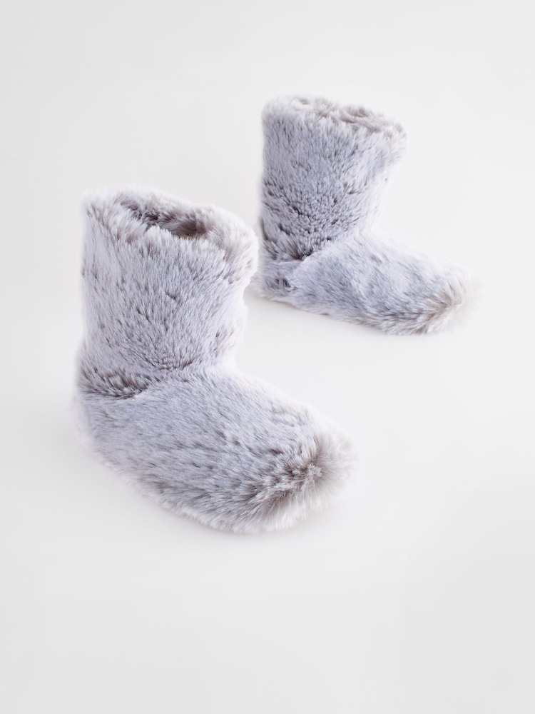 Grey Faux Fur Boot Slippers - Image 1 of 5