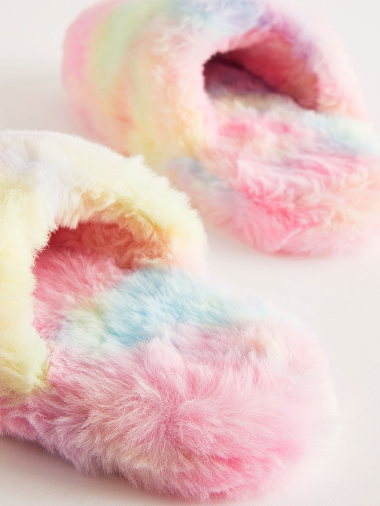 Multi Tie Dye Faux Fur Mule Slippers - Image 4 of 6