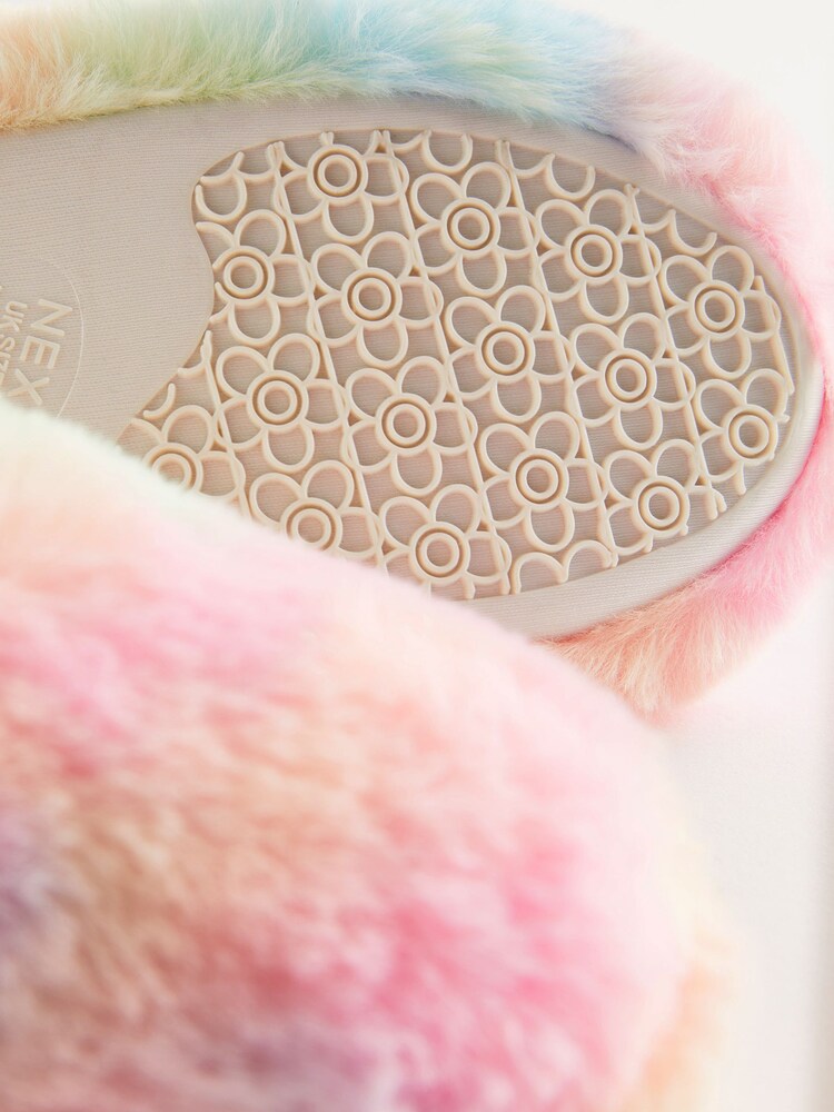 Multi Tie Dye Faux Fur Mule Slippers - Image 5 of 6