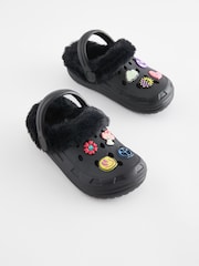 Black Badge Faux Fur Lined Faux Fur Lined Clog Slippers - Image 1 of 5
