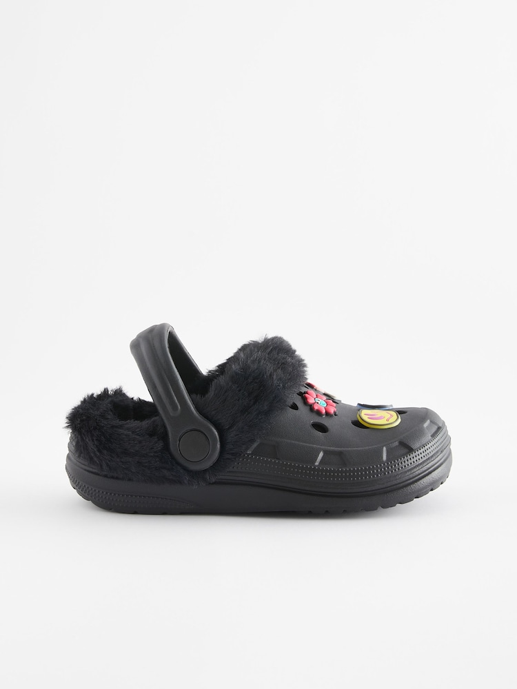 Black Badge Faux Fur Lined Faux Fur Lined Clog Slippers - Image 2 of 5