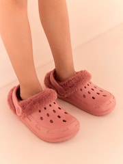 Pink Faux Fur Lined Clog Slippers - Image 1 of 7