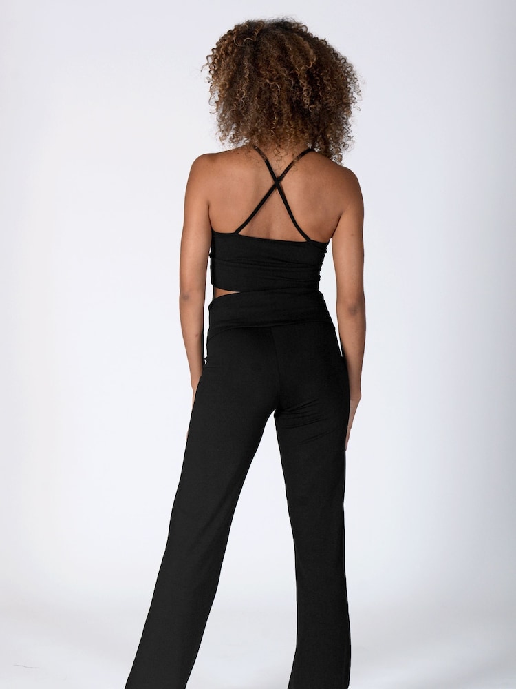 Pineapple Black Womens Fold Waistband Jersey Trousers - Image 2 of 5