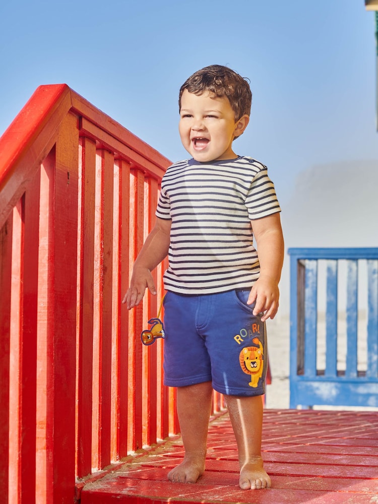 JoJo Maman Bébé Ecru Navy Stripe Stripe T-Shirt - Image 5 of 5