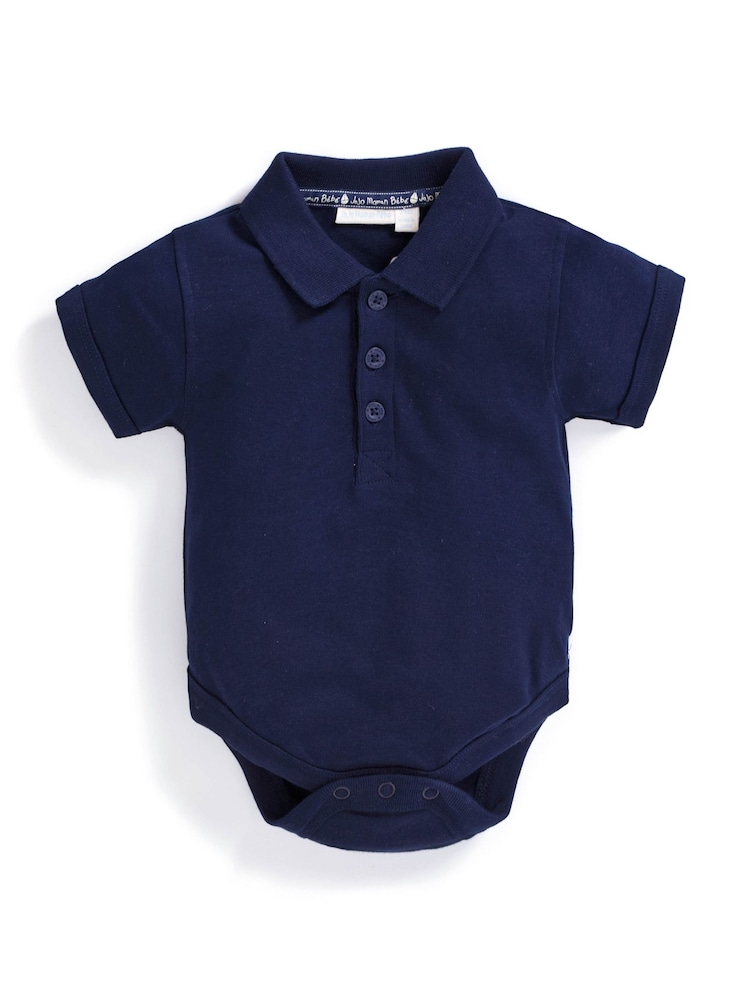 JoJo Maman Bébé Navy Short Sleeve Polo Shirt Bodysuit - Image 1 of 1