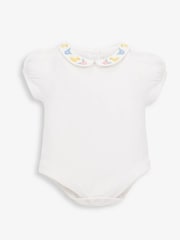 JoJo Maman Bébé White Flower & Duck Embroidered Collar Bodysuit - Image 1 of 2