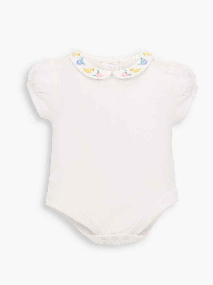 JoJo Maman Bébé White Flower & Duck Embroidered Collar Bodysuit - Image 1 of 2