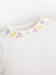 JoJo Maman Bébé White Flower & Duck Embroidered Collar Bodysuit - Image 2 of 2